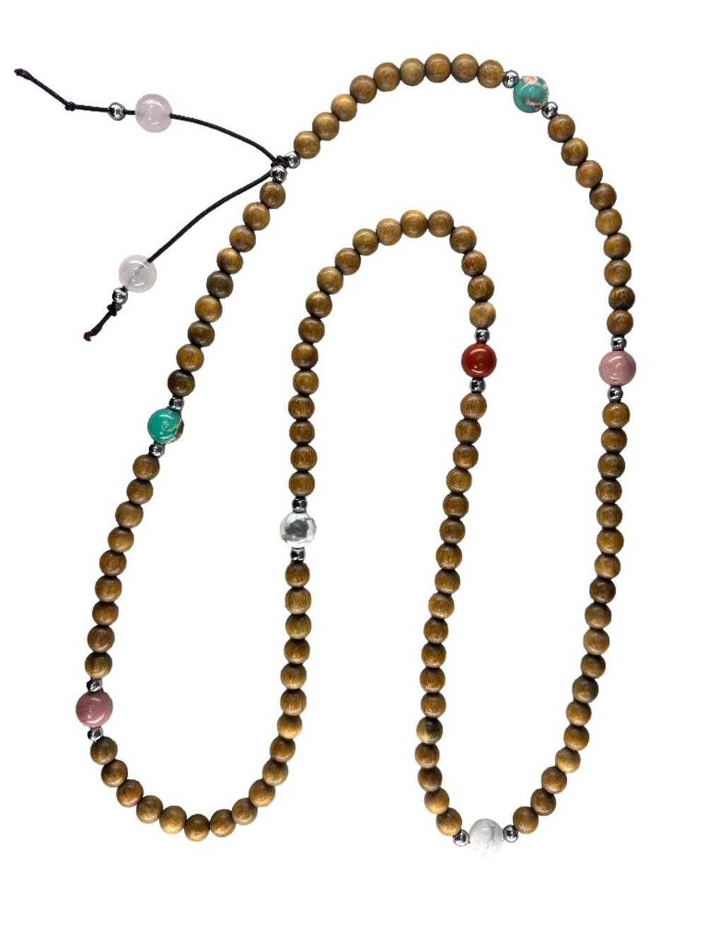 Green Sandalwood Mala Prayer Beads Necklace 108 Gemstone Stainless Steel Stretch